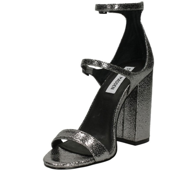 Steve Madden Parrson Pewter Ankle Strap‎ Heels in Metallic Size 8 - Picture 1 of 9